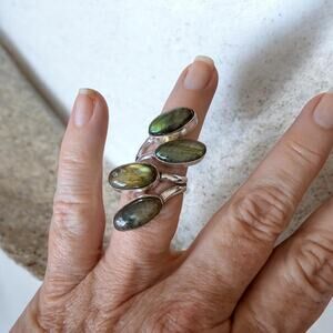 Labradorite Multi Stone Adjustable Ring Sterling Silver Overlay